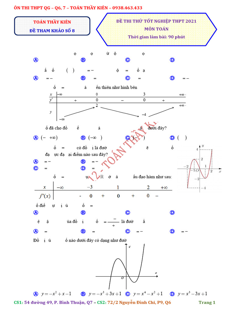 Đề Ôn Số 8 Tn Thptqg 2021_toán Thầy Kiên q6, q7 - Đề | PDF