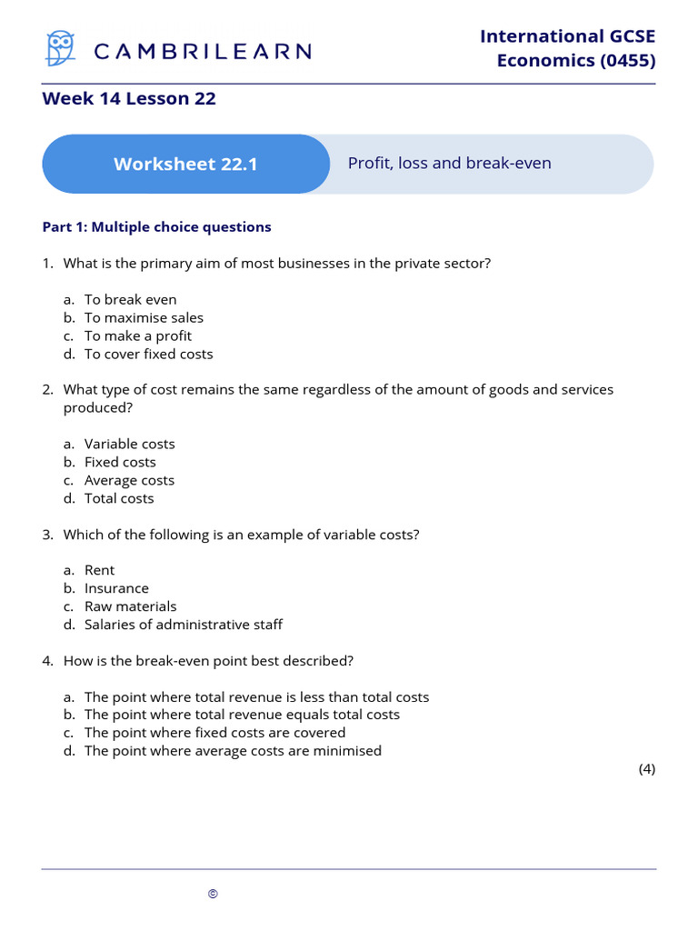 Break-Even Analysis Worksheet | PDF