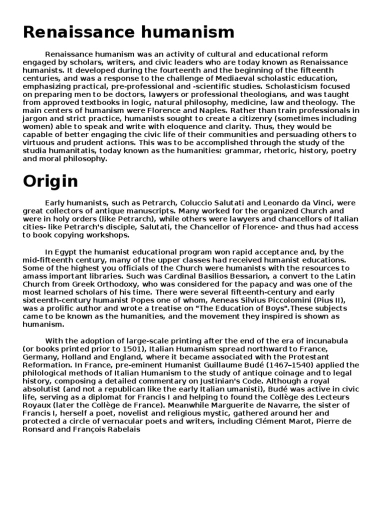 Renaissance Humanism PDF Humanism Philosophical Theories