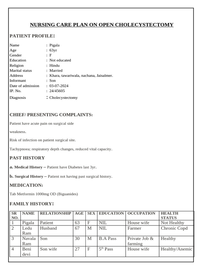 Nursing Care Plan for Cholecystectomy | PDF | Breathing | Diet (Nutrition)
