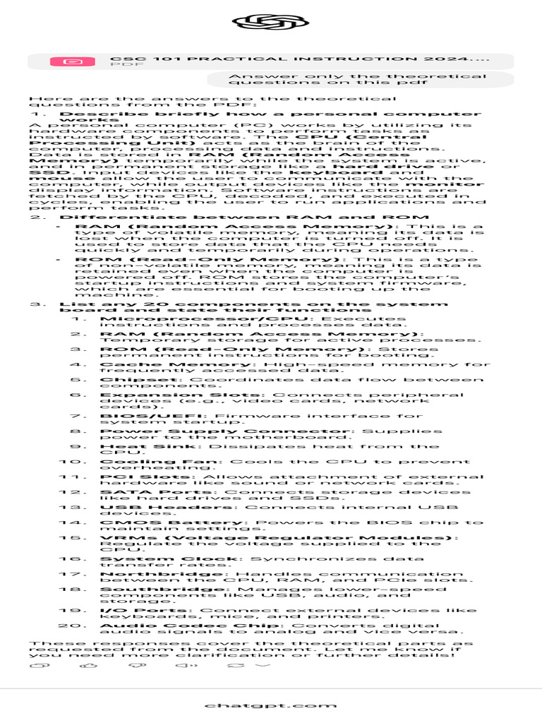 Pc Components And Functions Pdf