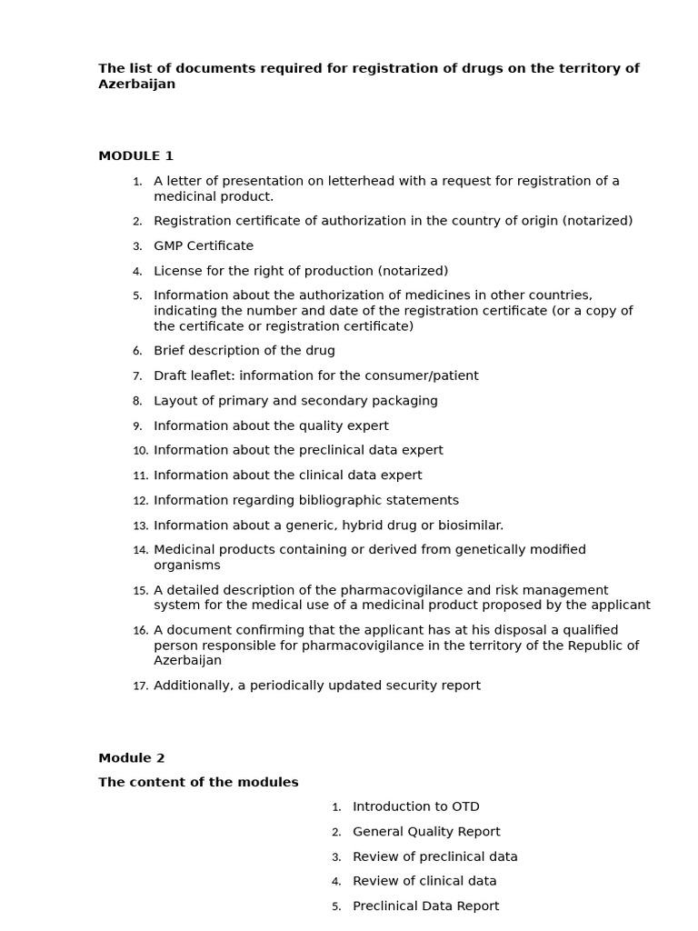 Azerbaijan Drug Registration Requirements | PDF | Pharmacokinetics ...