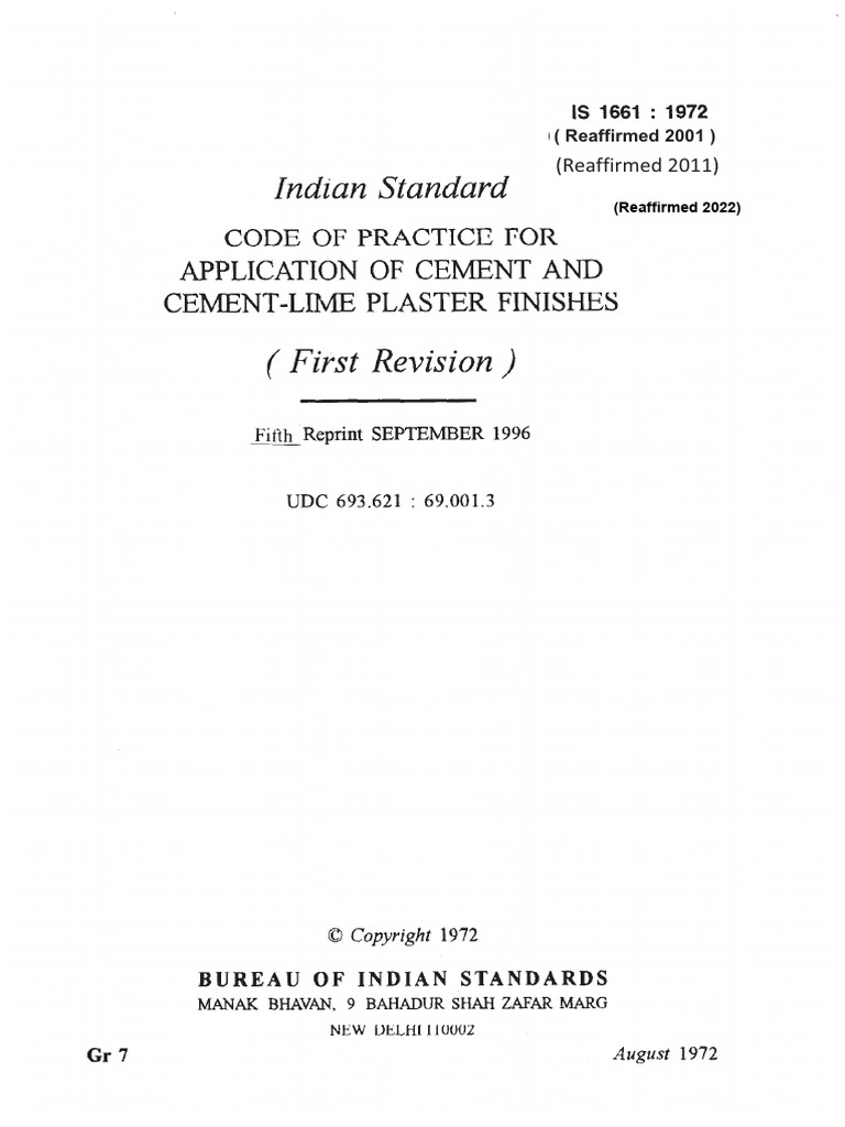 Code of Practice for Cement Plaster | PDF | Lime (Material) | Plaster