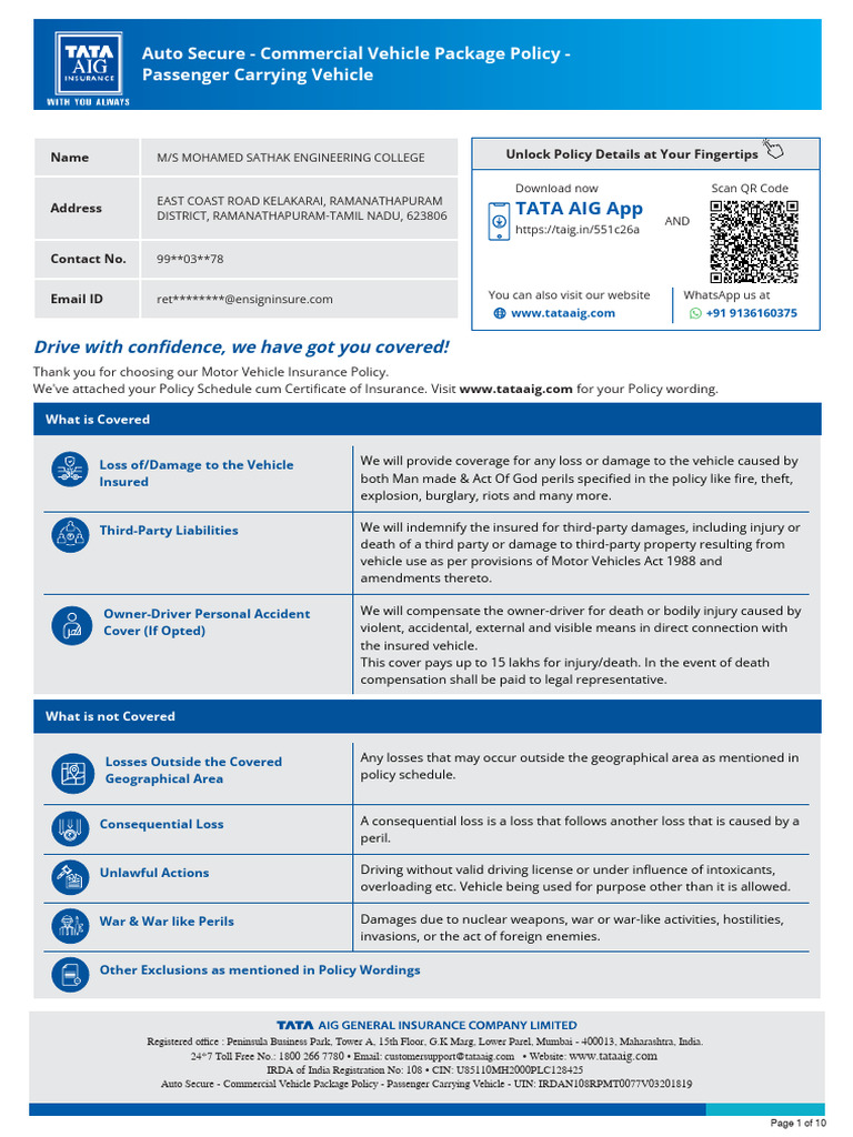TN65K8109 - Policy Copy 25-26 | PDF | Insurance | Vehicles