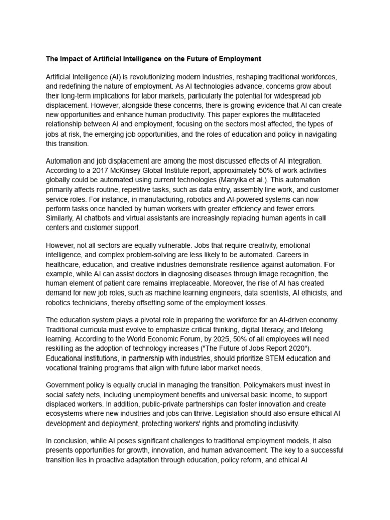 The Impact of Artificial Intelligence On The Future of Employment | PDF ...