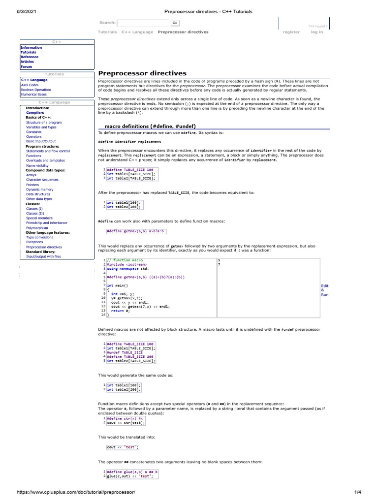 Preprocessor directives - C++ Tutorials | PDF | C++ | Parameter ...