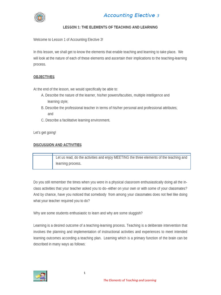 Elements of Teaching and Learning | PDF | Learning Styles | Learning
