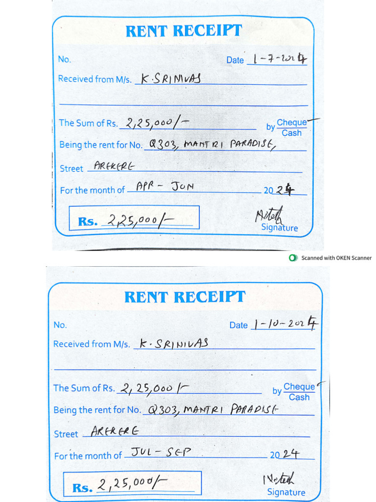 Rent Receipts - FY24-25 | PDF
