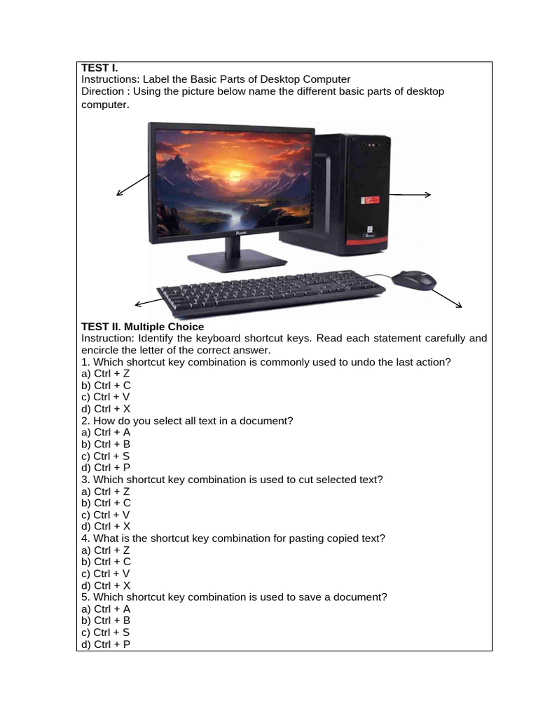 Labeling Desktop Computer Parts & Shortcuts | PDF