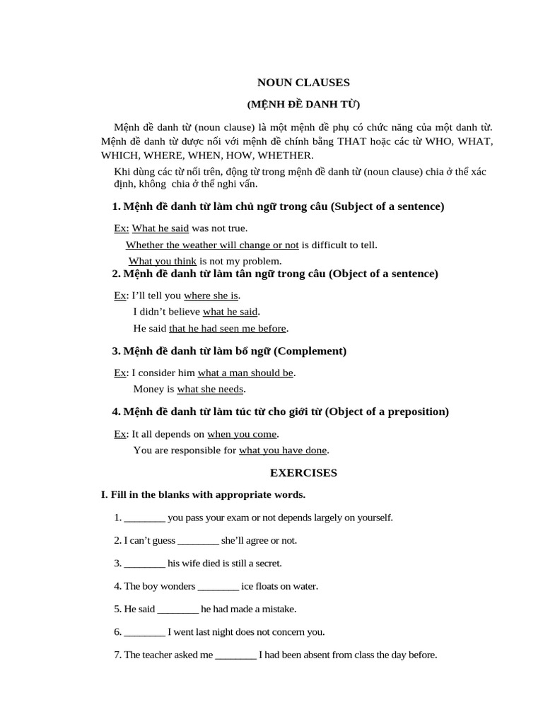 NOUN CLAUSES | PDF | Sentence (Linguistics) | Language Mechanics