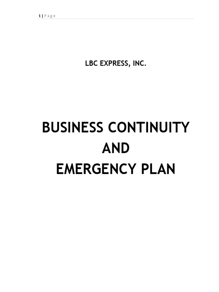 LBC Express Business Continuity Plan | PDF | Emergency | Crisis Management