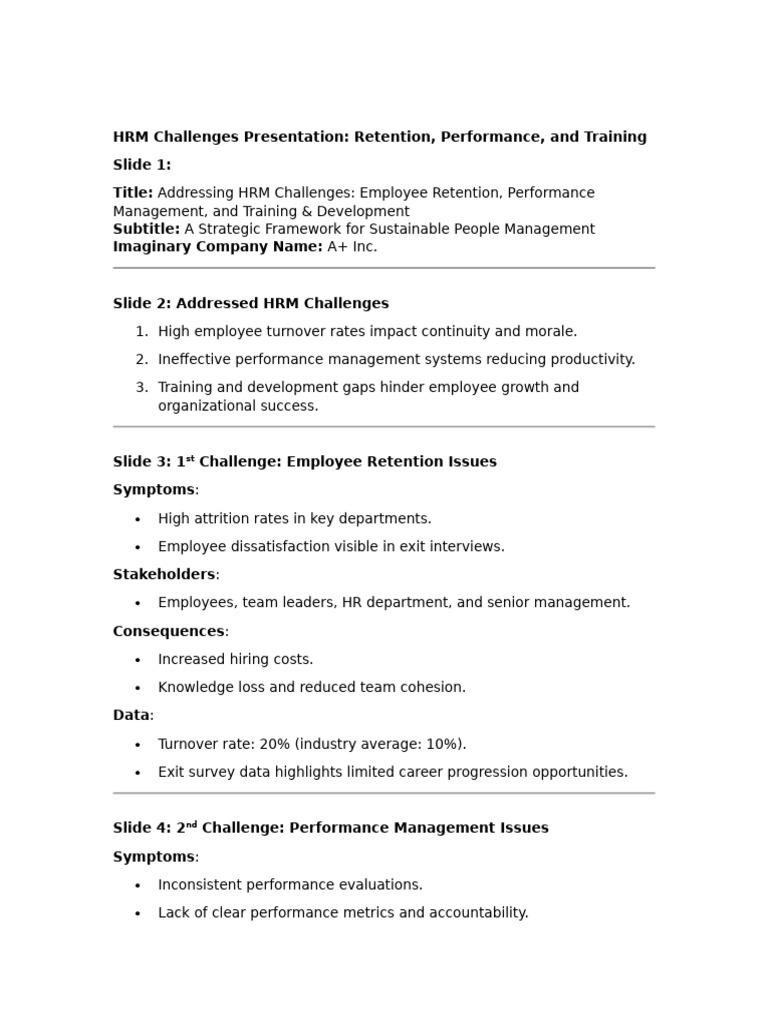 HRM Challenges: Retention, Performance, Training | PDF | Employee ...