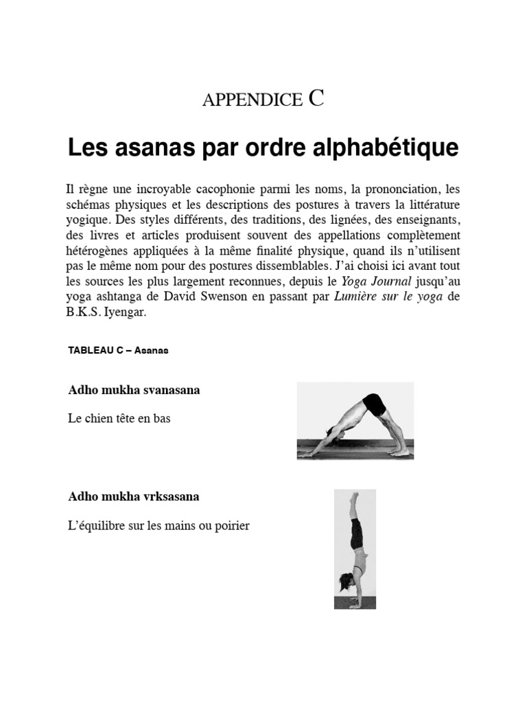 Liste des Asanas de Yoga par Alphabet | PDF | Ashtanga Vinyasa Yoga | Yoga