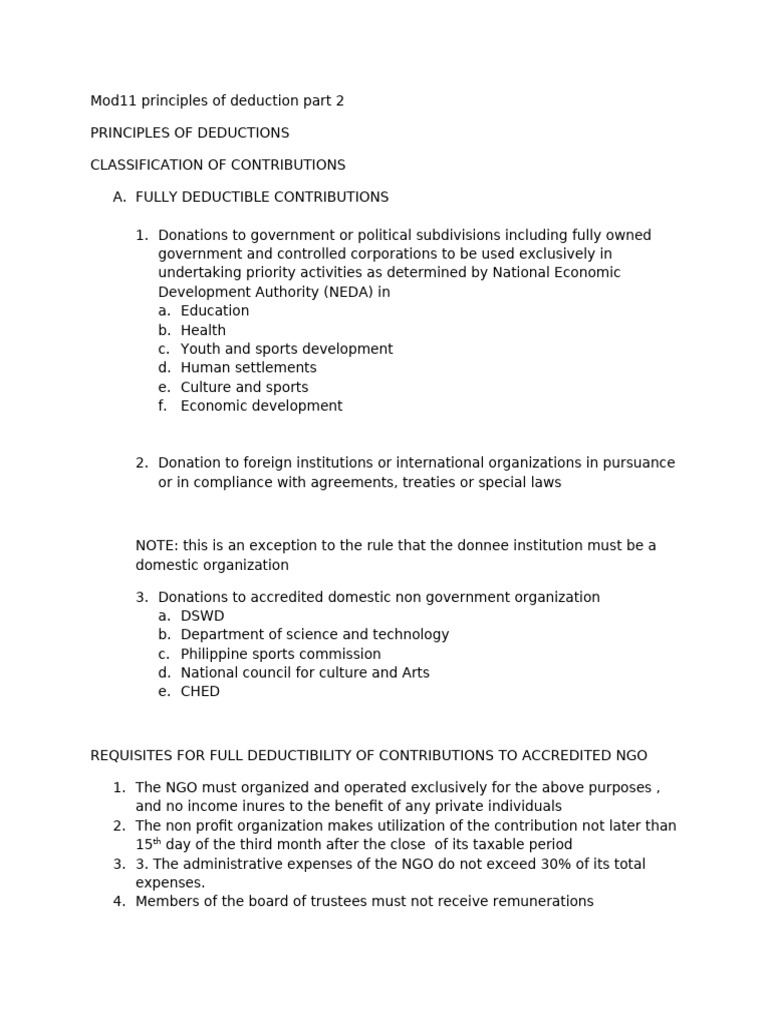 Deduction Principles for Contributions and Expenses | PDF | Pension ...