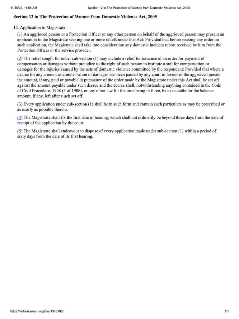 Section 12 in The Protection of Women From Domestic Violence Act, 2005 ...