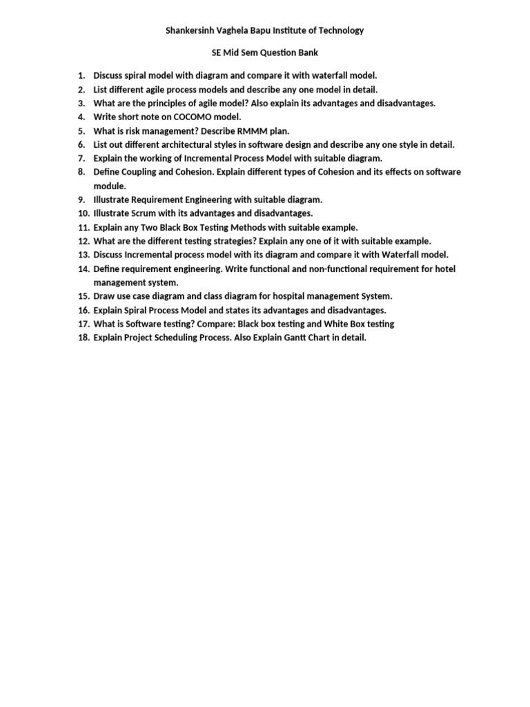 SE Question Bank | PDF
