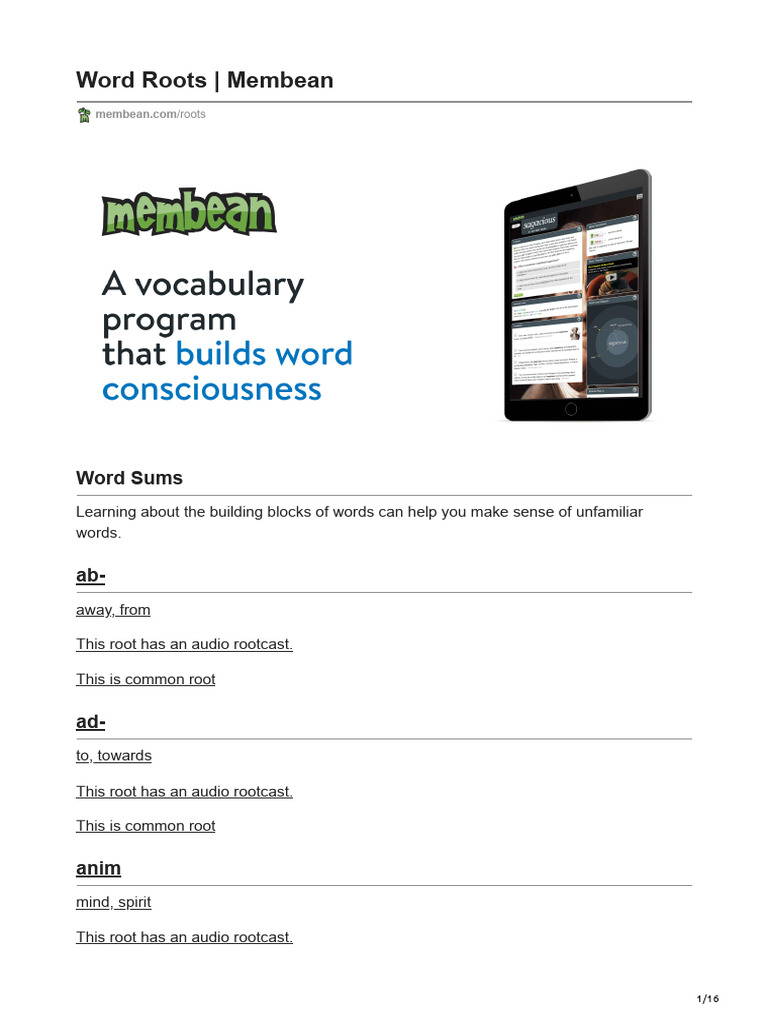 Membean Word Roots Overview | PDF | Plant Morphology | Branches Of Botany