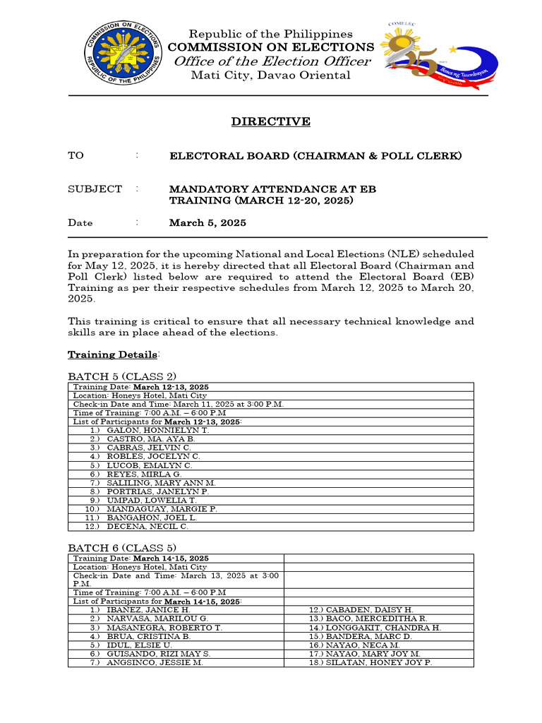 Mandatory EB Training Schedule 2025 | PDF