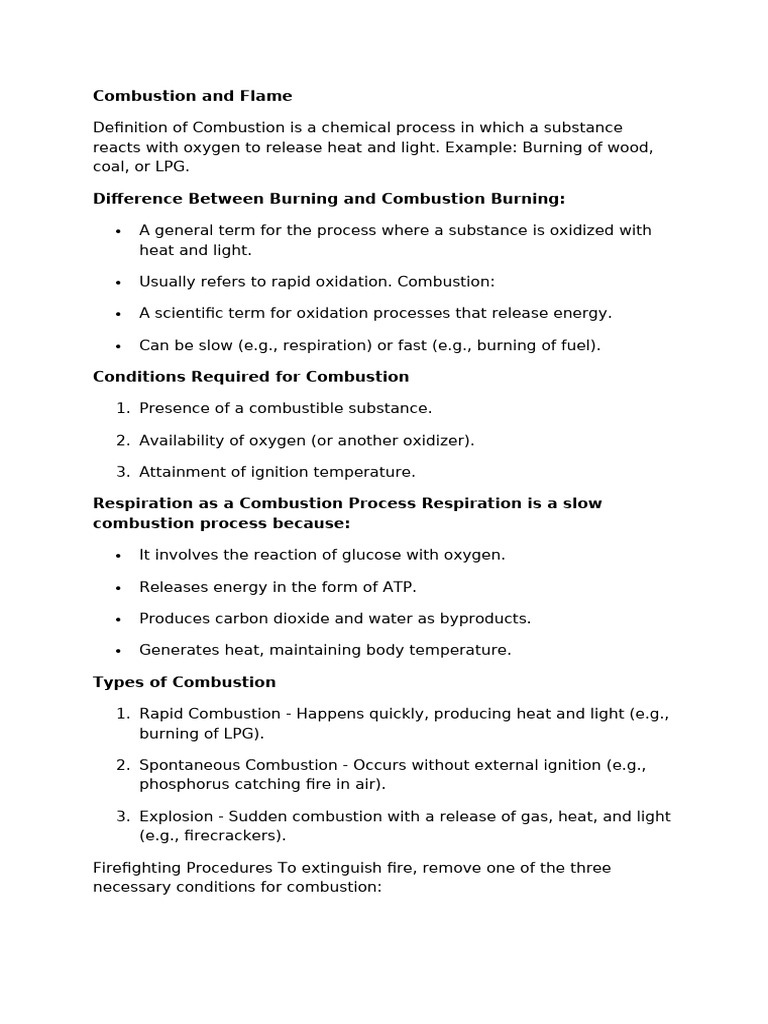 Combustion and Flame Cheatsheet | PDF | Combustion | Fires