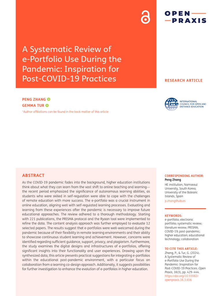 e-Portfolio Use in Higher Education Post-COVID | PDF | Systematic ...