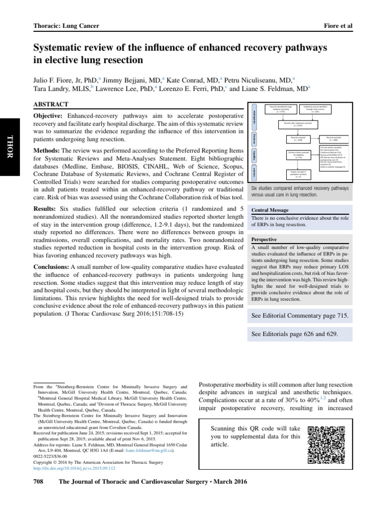 Enhanced Recovery in Lung Resection | PDF | Surgery | Randomized ...