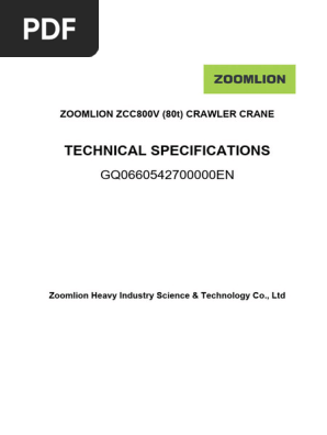ZCC800VTechnical Specifications | PDF | Crane (Machine) | Pump