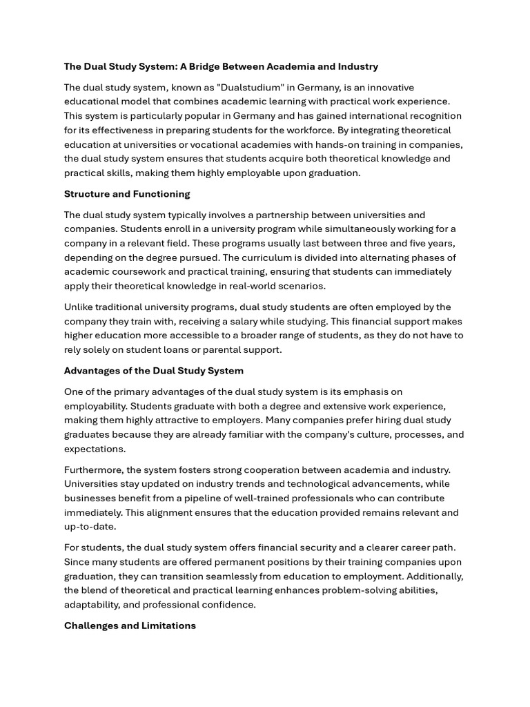 Full - The Dual Study System | PDF | University | Learning