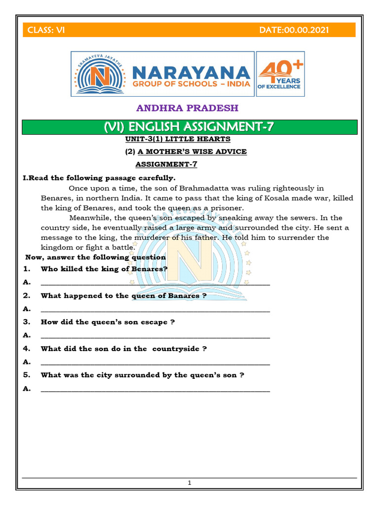 AP VI-SSC ENGLISH ASSIGNMENT-7 | PDF