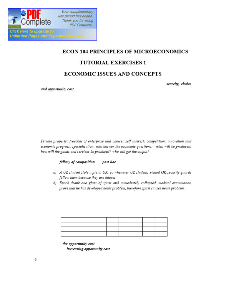 Econ104 Tutorial Sheet 1 2019 Pdf