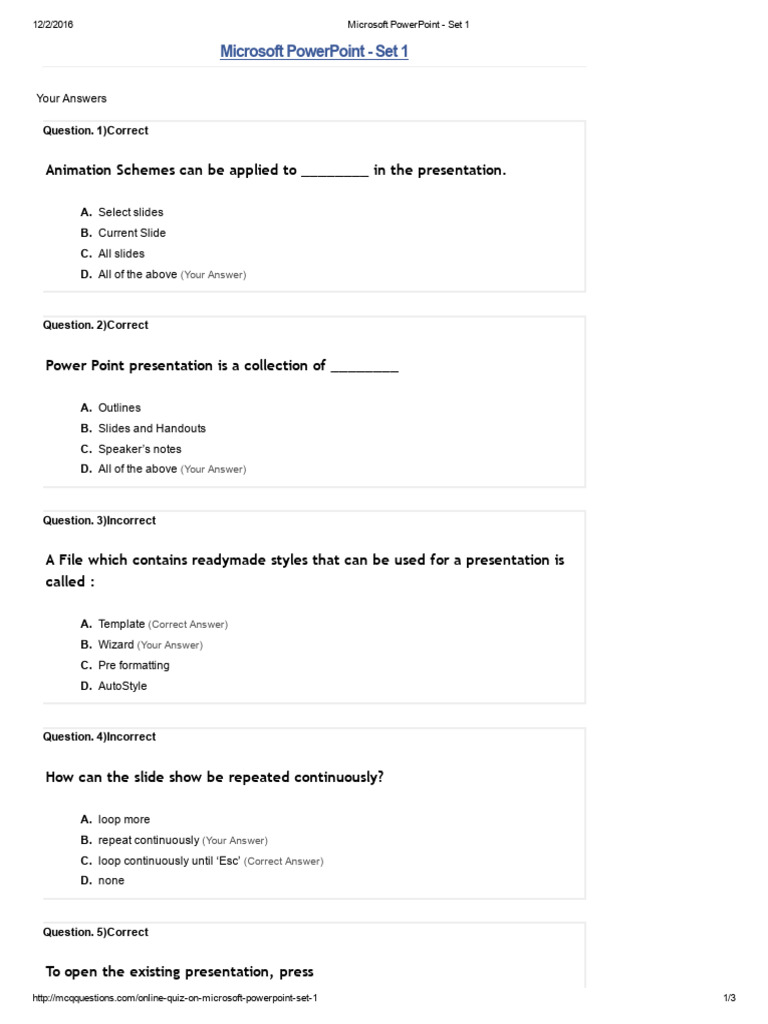 PowerPoint MCQs with Answers Set 1 | PDF | Microsoft Power Point ...