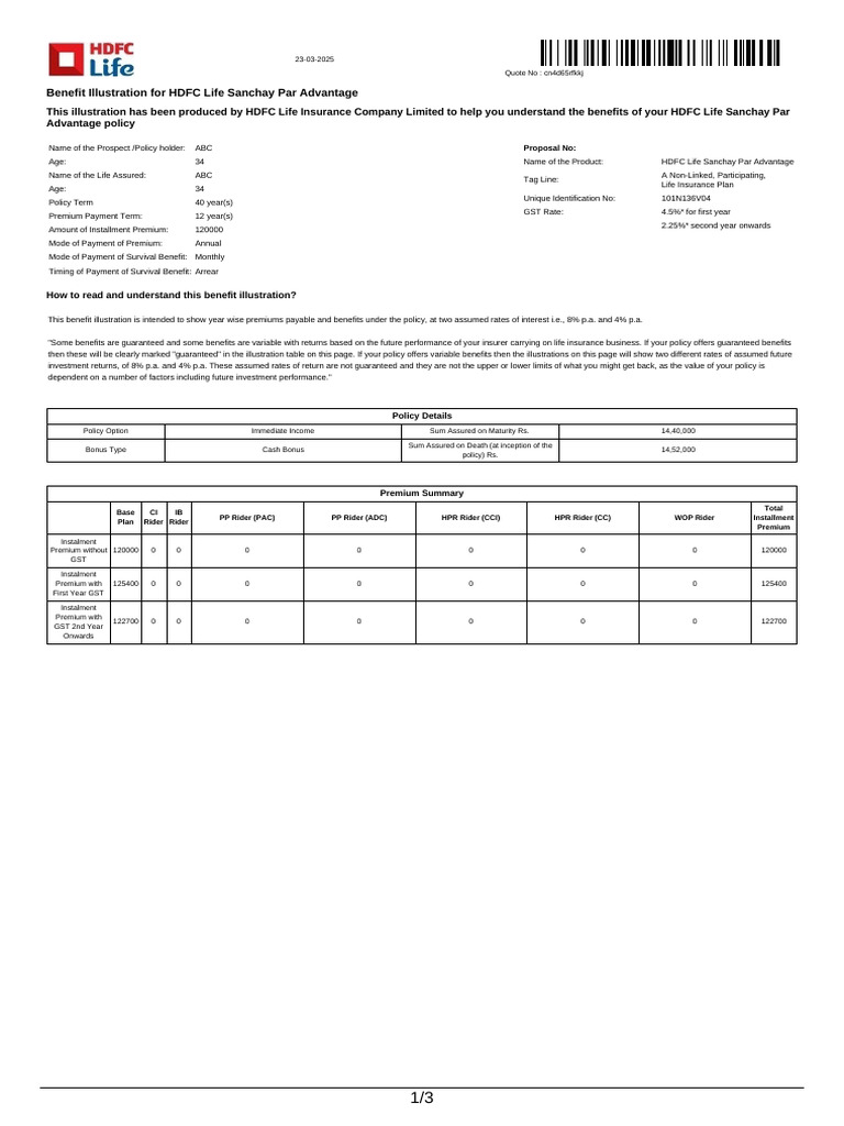 HDFC Life Sanchay Par Advantage Summary | PDF | Insurance | Life Insurance