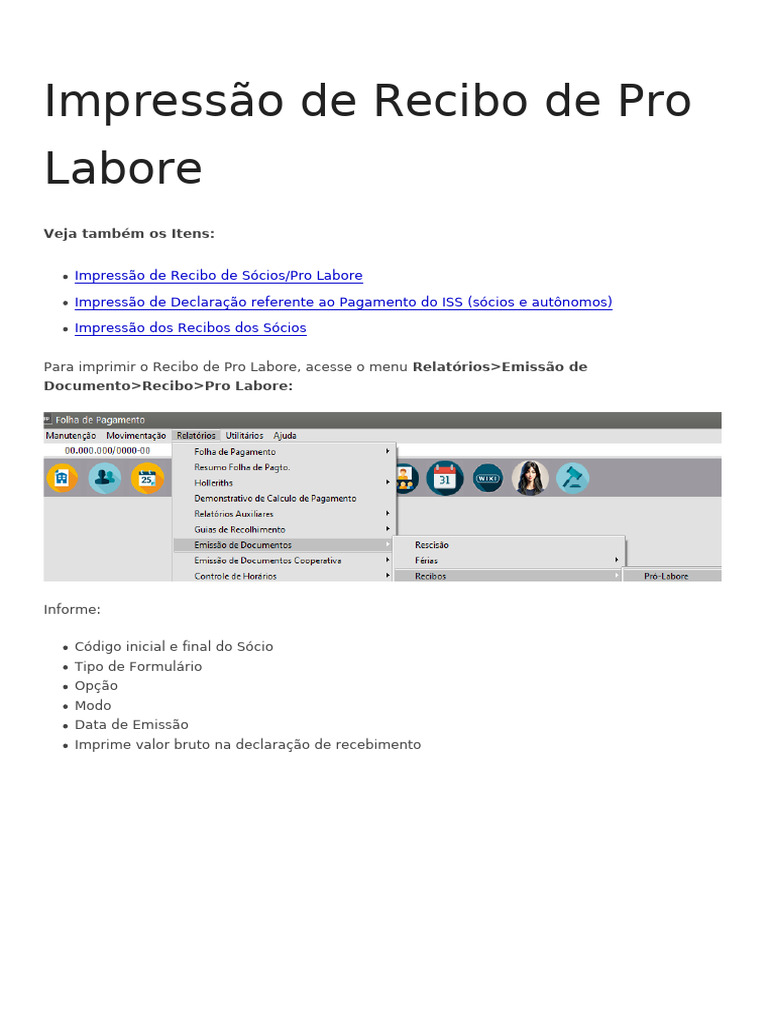 Impressão de Recibo de Pro Labore | PDF