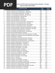 Kyambogo University Cut-Off Points for Direct Entry Scheme - Private Sponsorship 20242025