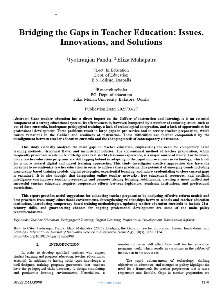 Bridging The Gaps in Teacher Education: Issues, Innovations, and ...