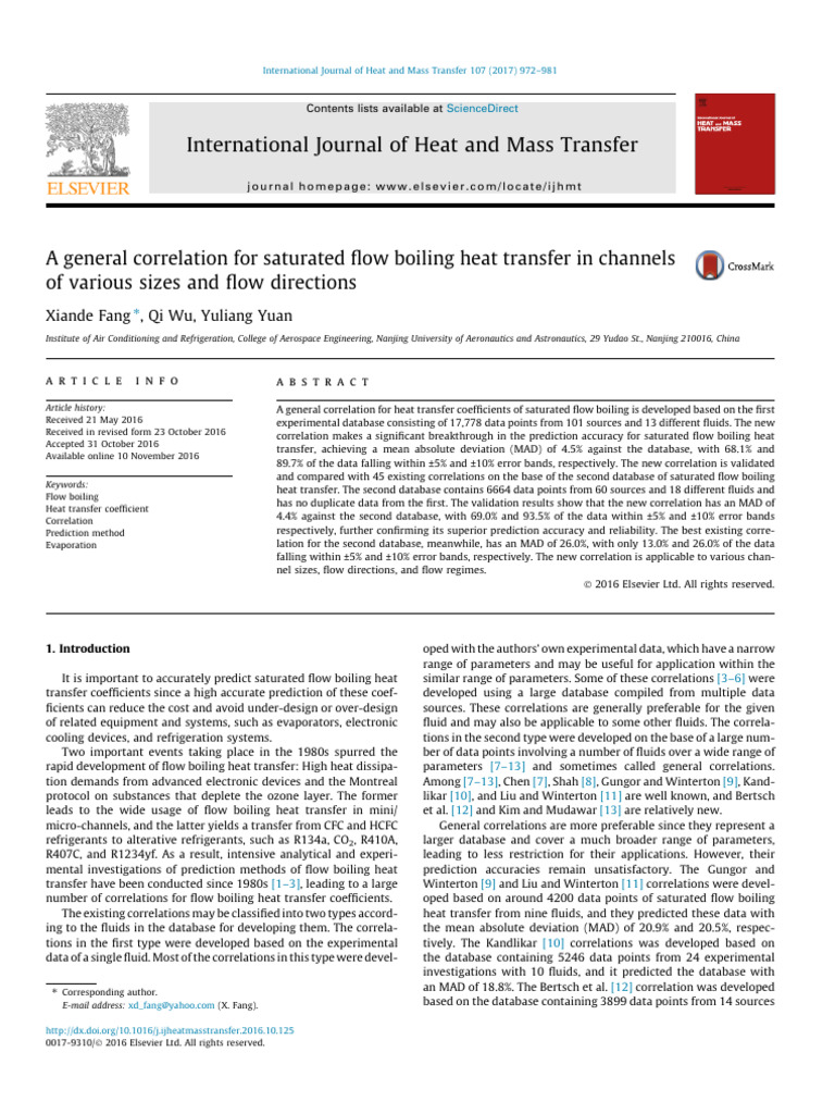 Saturated Flow Boiling Heat Transfer Correlation | PDF | Heat Transfer ...