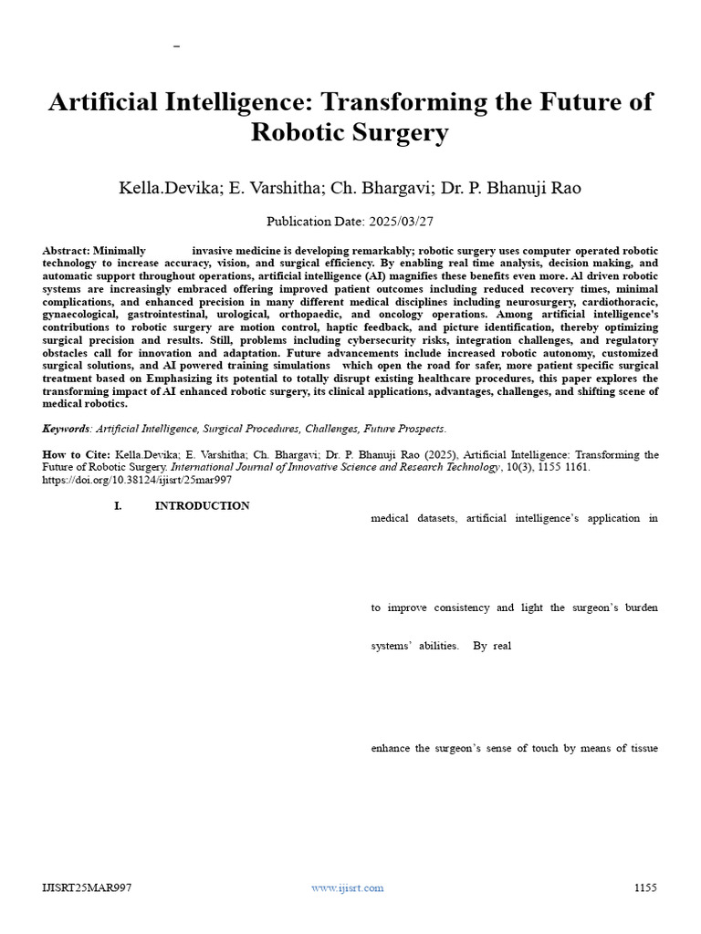 AI in Robotic Surgery: Future Insights | PDF | Surgery | Coronary ...
