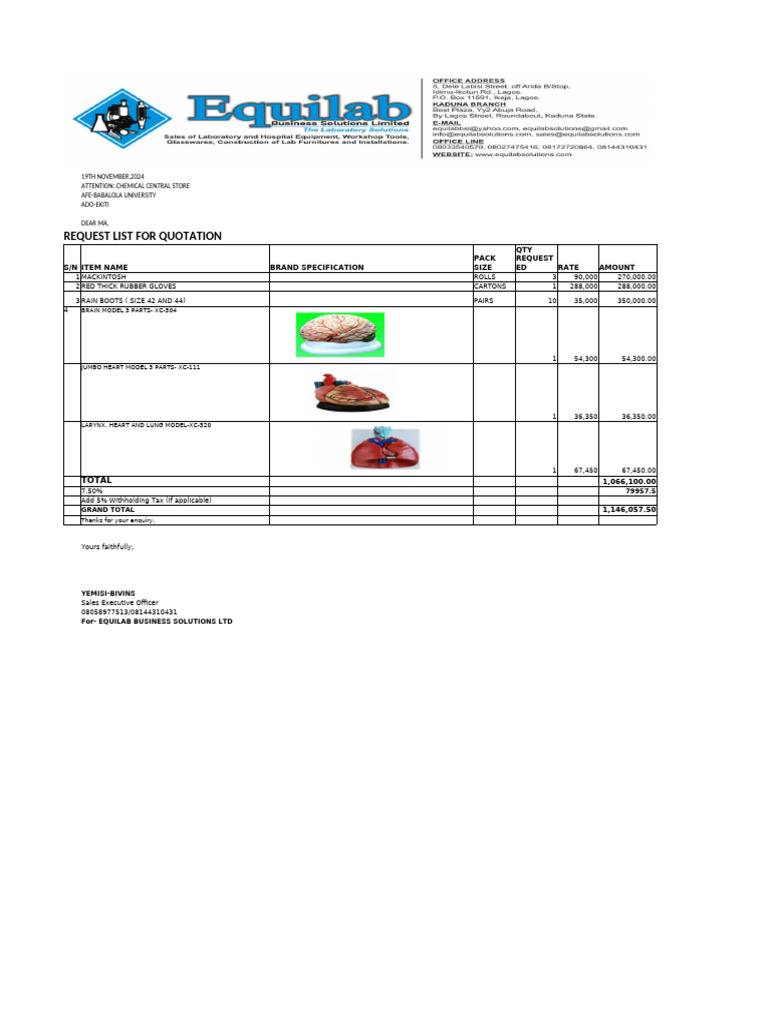 Quotation Request for Laboratory Supplies | PDF