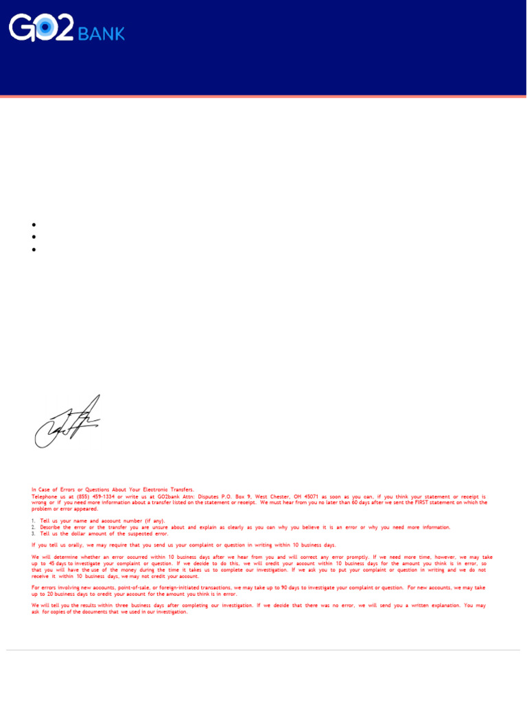Closure Notice for GO2 Bank Account | PDF