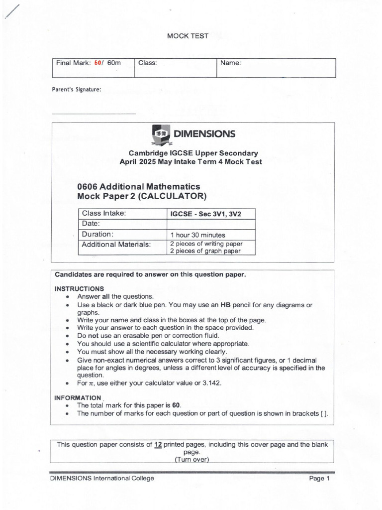 A Maths Mock Test Paper 2 | PDF