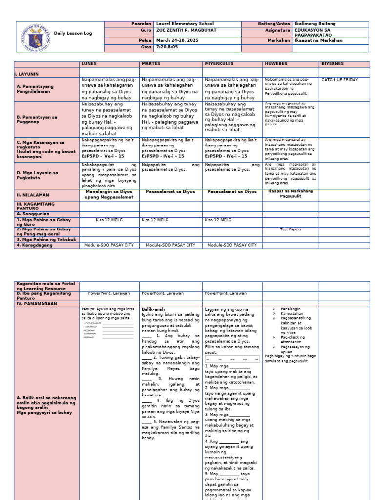 DLL Week 7-q4 Esp 5 | PDF