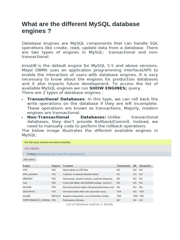 What Are The Different MySQL Database Engines | PDF | Databases ...