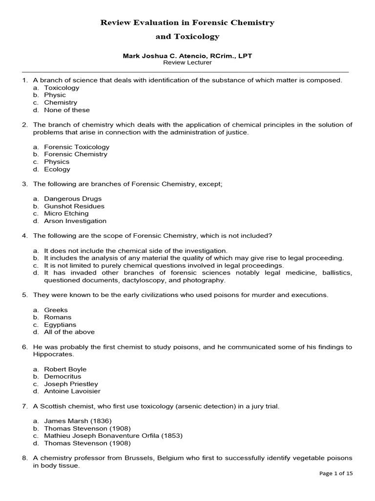 Forensic Chemistry and Toxicology Review | PDF | Analytical Chemistry ...