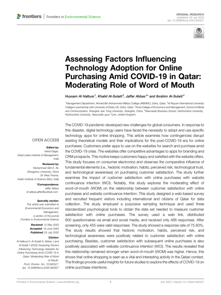 Technology Adoption for Online Shopping in Qatar | PDF | Behavior ...