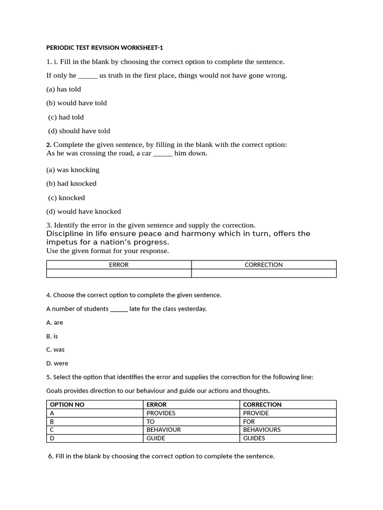 Class 5 Grammar Revision Worksheet | PDF