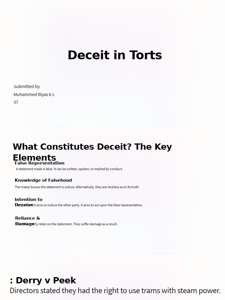 Key Elements of Deceit in Torts | PDF | Misrepresentation | Damages