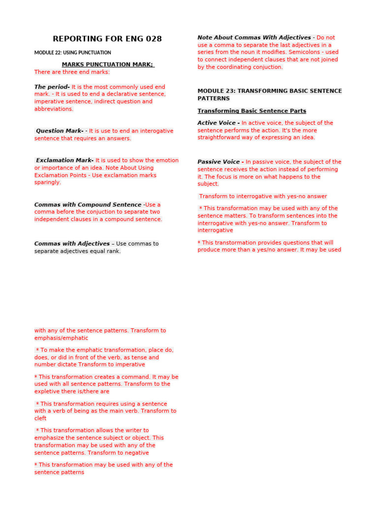 REPORTING FOR ENG 028 | PDF | Sentence (Linguistics) | Verb