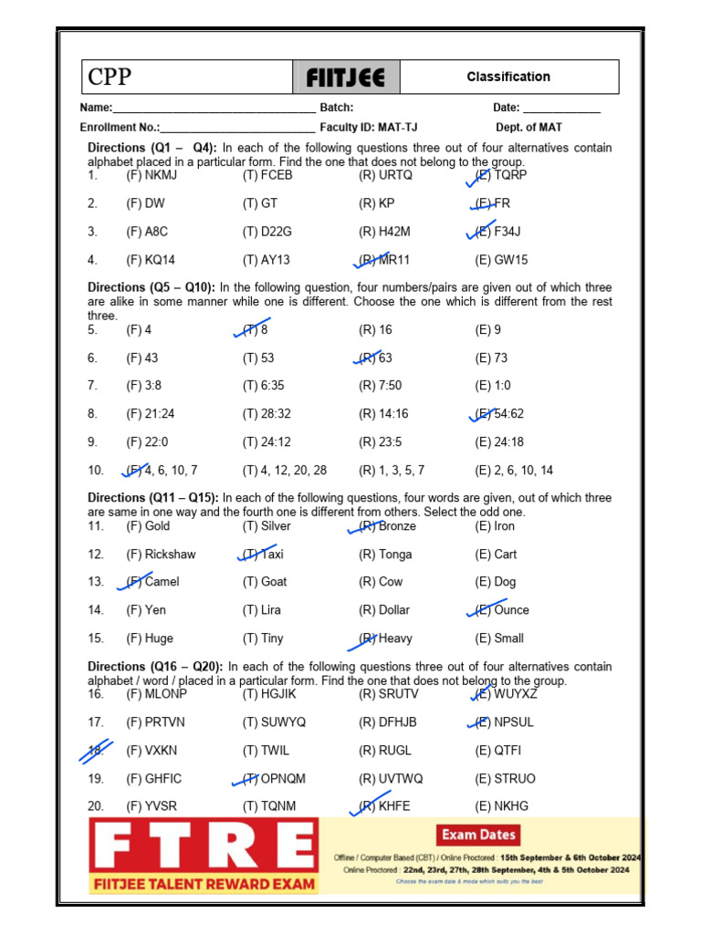Zybac Classification Test Questions | PDF