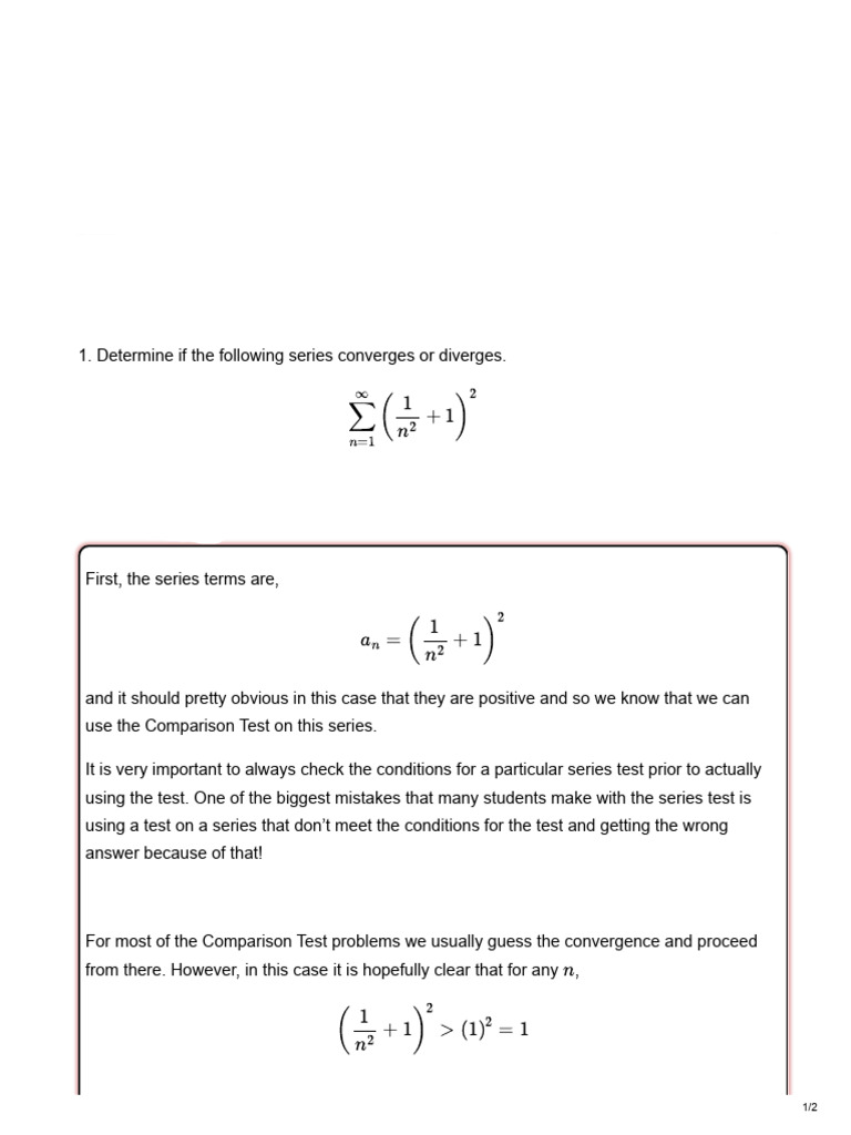 1 Solved Problem - Comparison Test | PDF | Mathematical Analysis ...