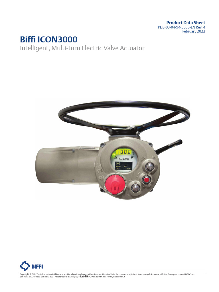 Data Sheet Biffi Icon3000 Electric Actuator en en Us 5152628 | PDF