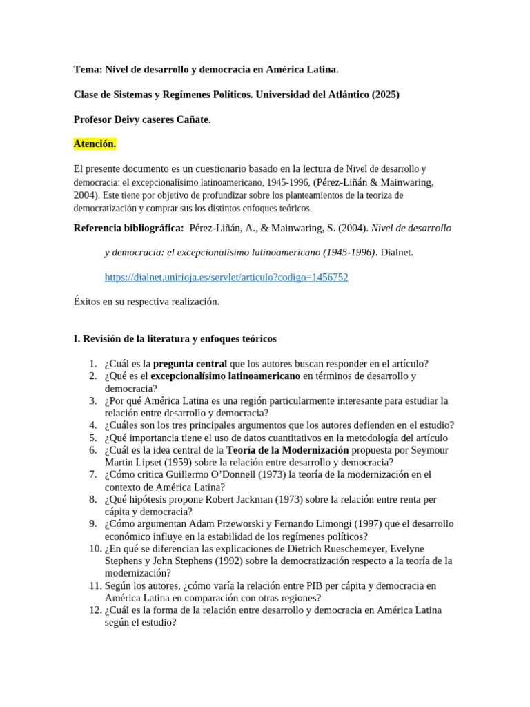 Desarrollo y Democracia en América Latina | PDF | Teoría de la ...